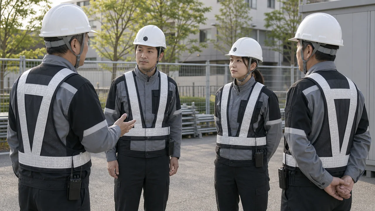 朝礼で当日の現場を確認する隊員（生成AIによるイメージ）